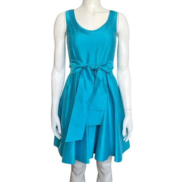 Kensie Cyan Blue Silk Fit And Flare Dress S - Picture 1 of 6